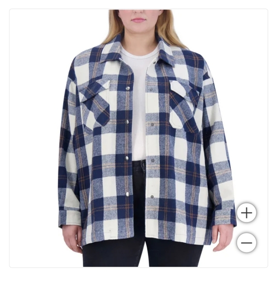 Plaid Shacket Shirt Jacket Snap Down Pockets Oversized Wool Blend NEW - Picture 6 of 9